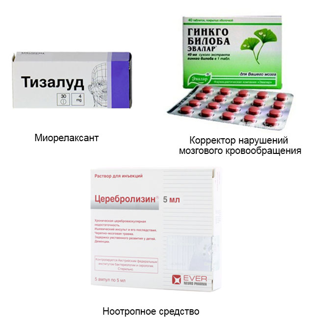 препараты тизалуд, гинкго билоба, церебролизин