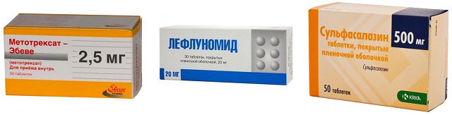 препараты Метотрексат, Лефлуномид, Сульфасалазин